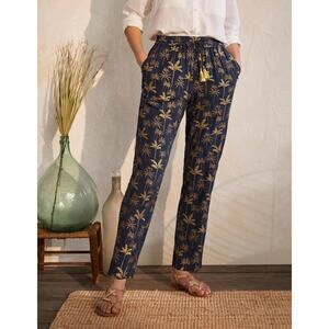 Boden Trousers Pants Navy Gold Palm Tree Tropical Print Tapered Cropped Size 4